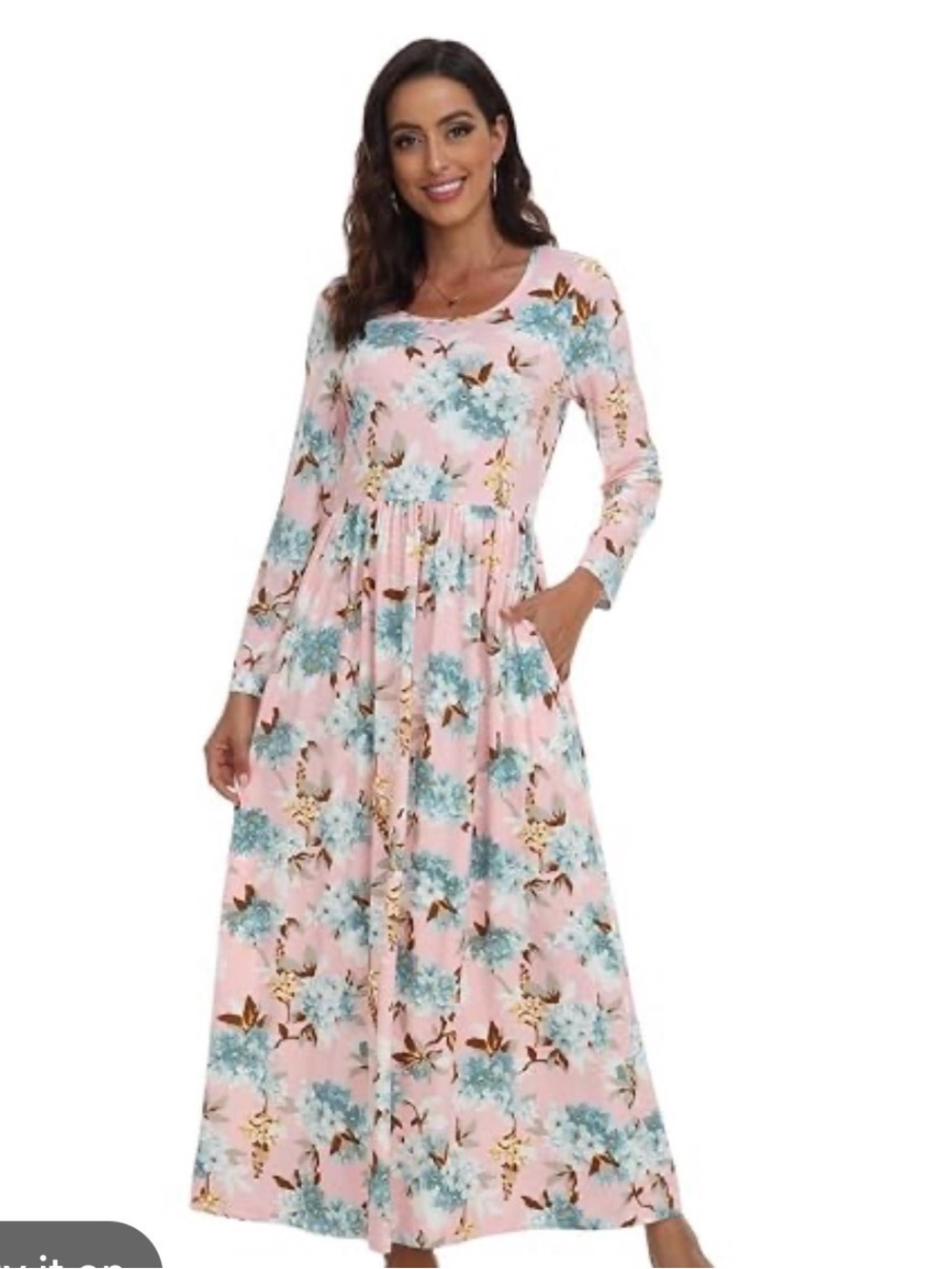 NWOT Floral Long Sleeve Maxi Dress Pink Blue XXL Plus Size